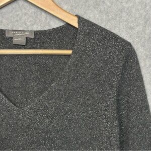 Ann Taylor Cashmere Pullover Knit Sweater-Charcoal Gray/Silver Metallic-Women XL